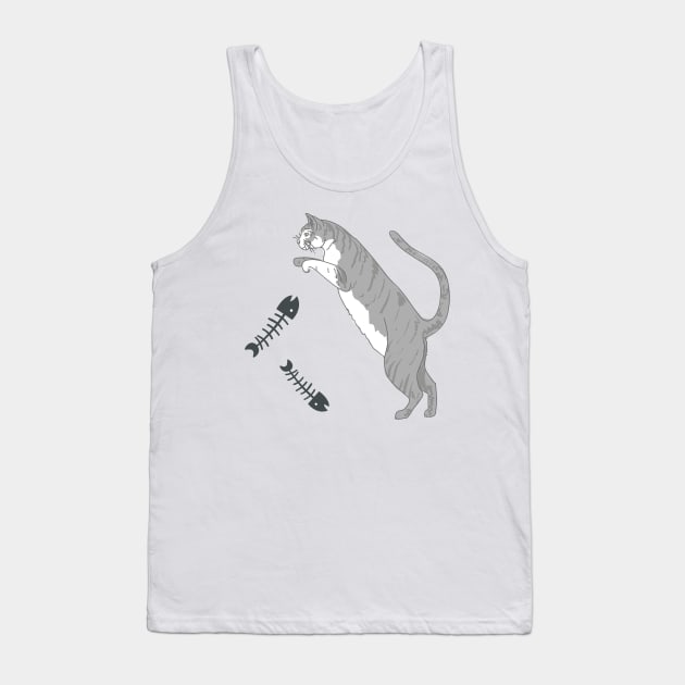 Silly Cat And Fish Bones Tank Top by SWON Design